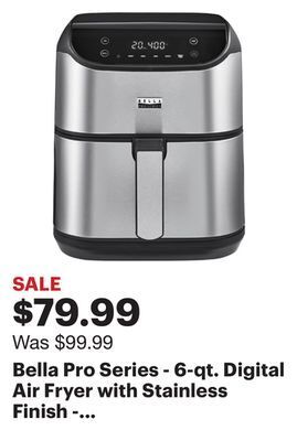Best Buy Bella pro series - 6-qt. digital air fryer with stainless finish - stainless steel offer