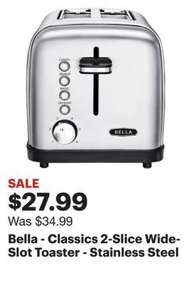 Best Buy Bella - classics 2-slice wide-slot toaster - stainless steel offer