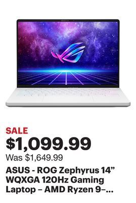 Best Buy Asus - rog zephyrus 14" wqxga 120hz gaming laptop – amd ryzen 9– 16gb ddr5 memory – amd radeon rx 6700s – 1tb pcie 4.0 ssd offer