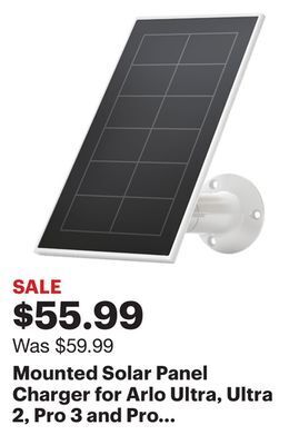 Best Buy Mounted solar panel charger for arlo ultra, ultra 2, pro 3 and pro 4 cameras - white offer