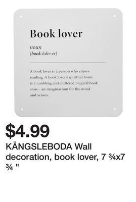 Ikea Kängsleboda wall decoration, book lover, 7 ¾x7 ¾ " offer