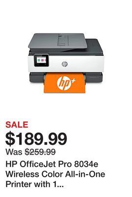Office Depot Hp officejet pro 8034e wireless color all-in-one printer with 1 full year instant ink with hp+ (1l0j0a) offer