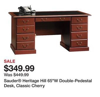 Office Depot Sauder® heritage hill 65"w double-pedestal desk, classic cherry offer