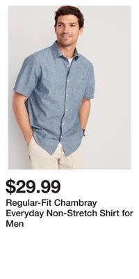 Old Navy Regular-fit chambray everyday non-stretch shirt for men offer