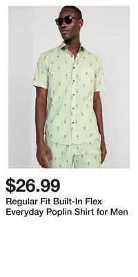 Old Navy Regular fit built-in flex everyday poplin shirt for men offer