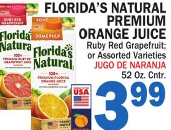Bravo Supermarkets Florida's natural premium orange juice offer