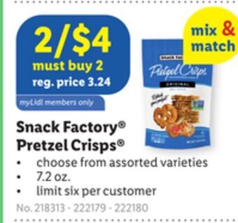 Lidl Snack factory® pretzel crisps® offer