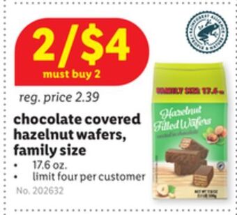 Lidl Chocolate covered hazelnut wafers, family size offer