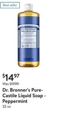 Walmart Dr. bronner's pure-castile liquid soap - peppermint offer