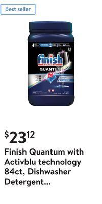 Walmart Finish quantum with activblu technology 84ct, dishwasher detergent tabs, ultimate clean and shine offer