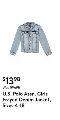 Walmart U.s. polo assn. girls frayed denim jacket, sizes 4-18 offer