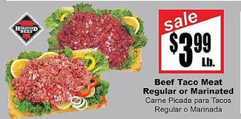 Rancho Markets Beef taco meat regular or marinated offer