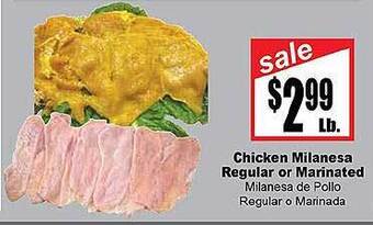 Rancho Markets Chicken milanesa regular or marinated offer