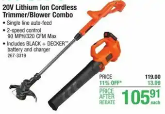 Menards 20V Lithium Ion Cordless Trimmer/Blower Combo offer
