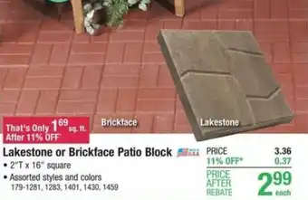 Menards Lakestone or Brickface Patio Block offer