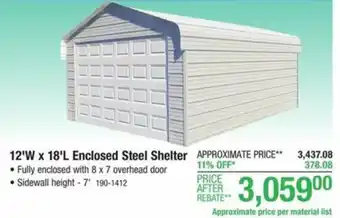 Menards 12'W x 18'L Enclosed Steel Shelter offer