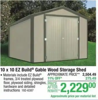 10x10 ez Build Gable Wood Storage Shed