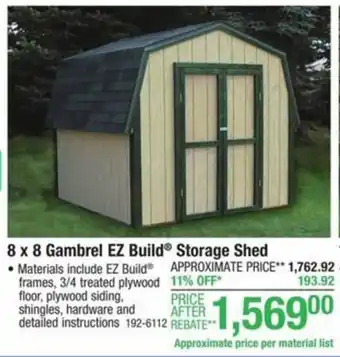 Menards 8x8 Gambrel EZ Build Storage Shed offer