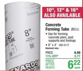 Menards Concrete Forming Tube offer
