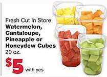 Family Fare Watermelon, cantaloupe, pineapple or honeydew cubes offer