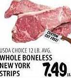 Karns Usda choice whole boneless new york strips offer