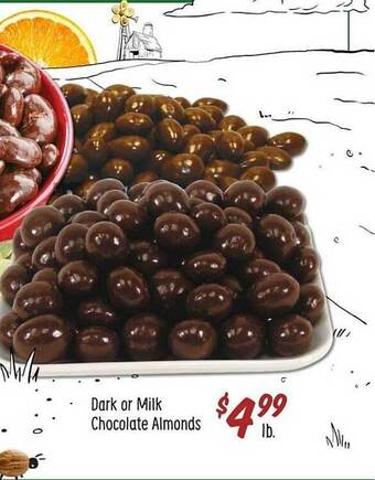 Sprouts Farmers Market Dark or milk chocolate almonds offer