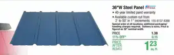 Menards 36" W Steel Panel offer