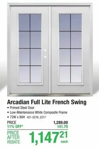 Menards Arcadian Full Lite French Swing offer