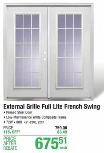 Menards External Grille Full Lite French Swing offer