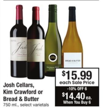 ACME Josh cellars, kim crawford or bread & butter offer