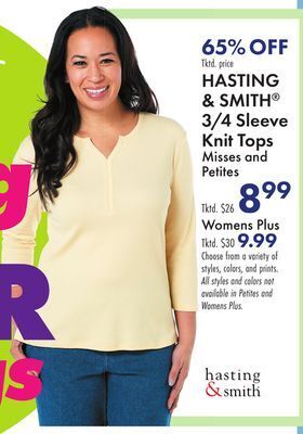 Boscov's Hasting & smith® 3/4 sleeve knit tops offer