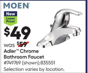 Lowe's Moen® adler™ chrome bathroom faucet offer