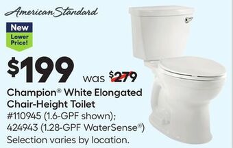 Lowe's American standard champion® white elongated chair-height toilet offer