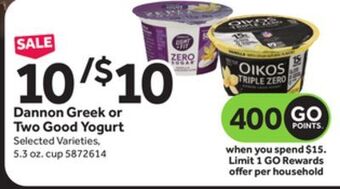 Stop&Shop Dannon greek or two good yogurt offer