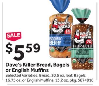 Stop&Shop Dave's killer bread, bagels or english muffins offer