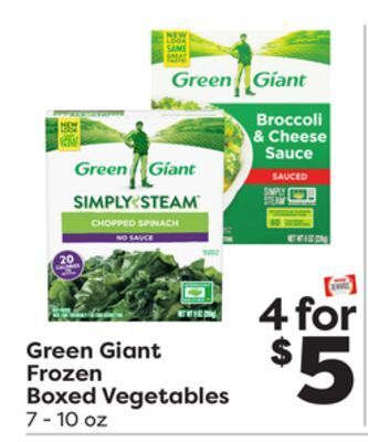 Weis Markets Green giant frozen boxed vegetables offer