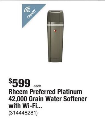 The Home Depot Rheem preferred platinum 42,000 grain water softener with wi-fi technology offer