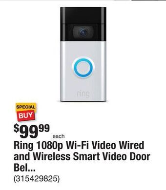 The Home Depot Ring 1080p wi-fi video wired and wireless smart video door bell camera, works with alexa, satin nickel offer