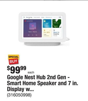 The Home Depot Google nest hub 2nd gen - smart home speaker and 7 in. display with google assistant - chalk offer