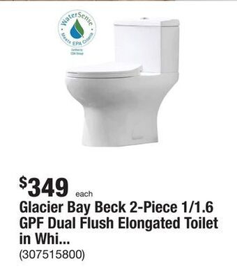 The Home Depot Glacier bay beck 2-piece 1/1.6 gpf dual flush elongated toilet in white, seat included offer