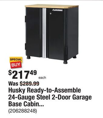 The Home Depot Husky ready-to-assemble 24-gauge steel 2-door garage base cabinet in black (28 in. w x 32 in. h x 18 in. d) offer