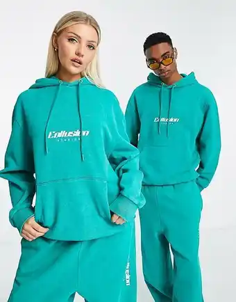 ASOS Collusion unisex hoodie with embroidered logo in green acid wash - part of a set offer