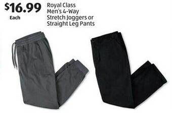 Aldi Royal class men's 4-way stretch joggers or straight leg pants offer