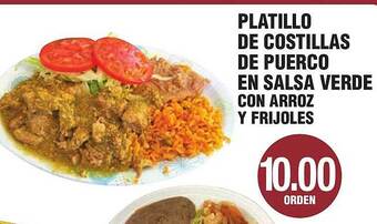 Carnicerias Jimenez Platillo de costillas de puerco en salsa verde con arroz y frijoles offer