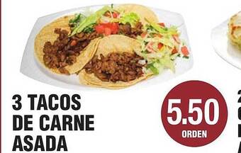 Carnicerias Jimenez 3 tacos de carne asada offer