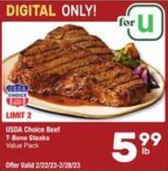 Albertsons USDA Choice Beef T-Bone Steaks offer