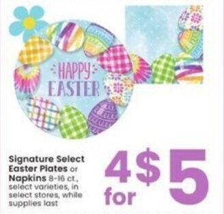 Albertsons Signature Select Easter Plates or Napkins 8-16 ct offer