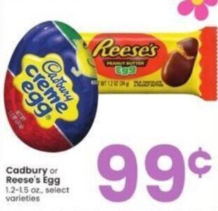 Albertsons Cadbury or Reese's Egg 1.2-1.5 oz offer
