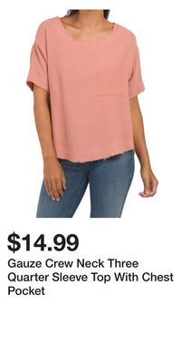 TJ Maxx Gauze crew neck three quarter sleeve top with chest pocket offer