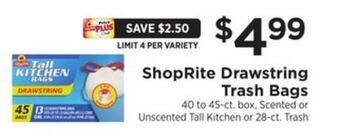 ShopRite Drawstring trash bags offer